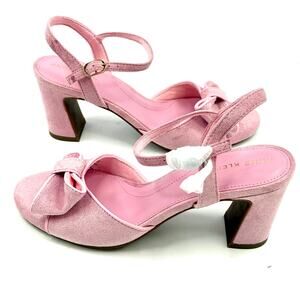 Anne Klein Rosy Bow Block Heel Dress Sandals Light Pink Size 5.5M NWT /Box